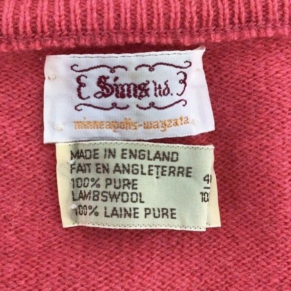 Vintage Sims Ltd Men's Size Large (42/102 cm) 100% Lambswool V-Neck Sweater Pink - Picture 7 of 12